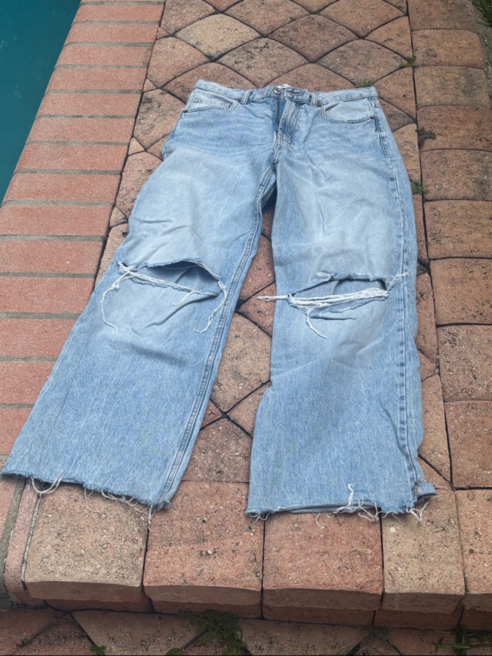Zara Light Blue high waisted Distressed Boyfriend Jeans